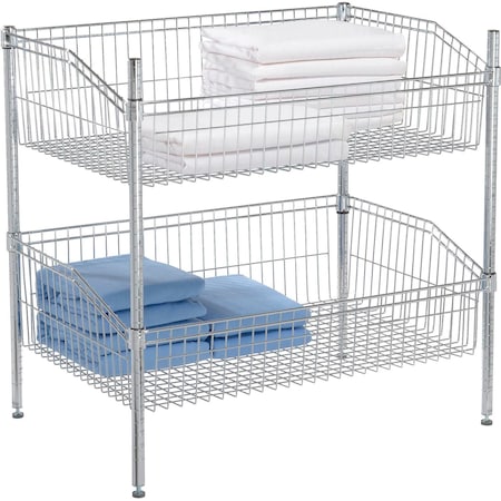 Nexel 2 Shelf, Chrome Basket Wire Shelving Unit, Starter, 36inW x 24inD x 34inH B3124433